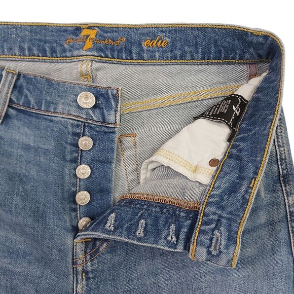 7 For All Mankind Jeans Womens 28 Blue Edie Stretch Patch Distressed Button Fly - Picture 4 of 12